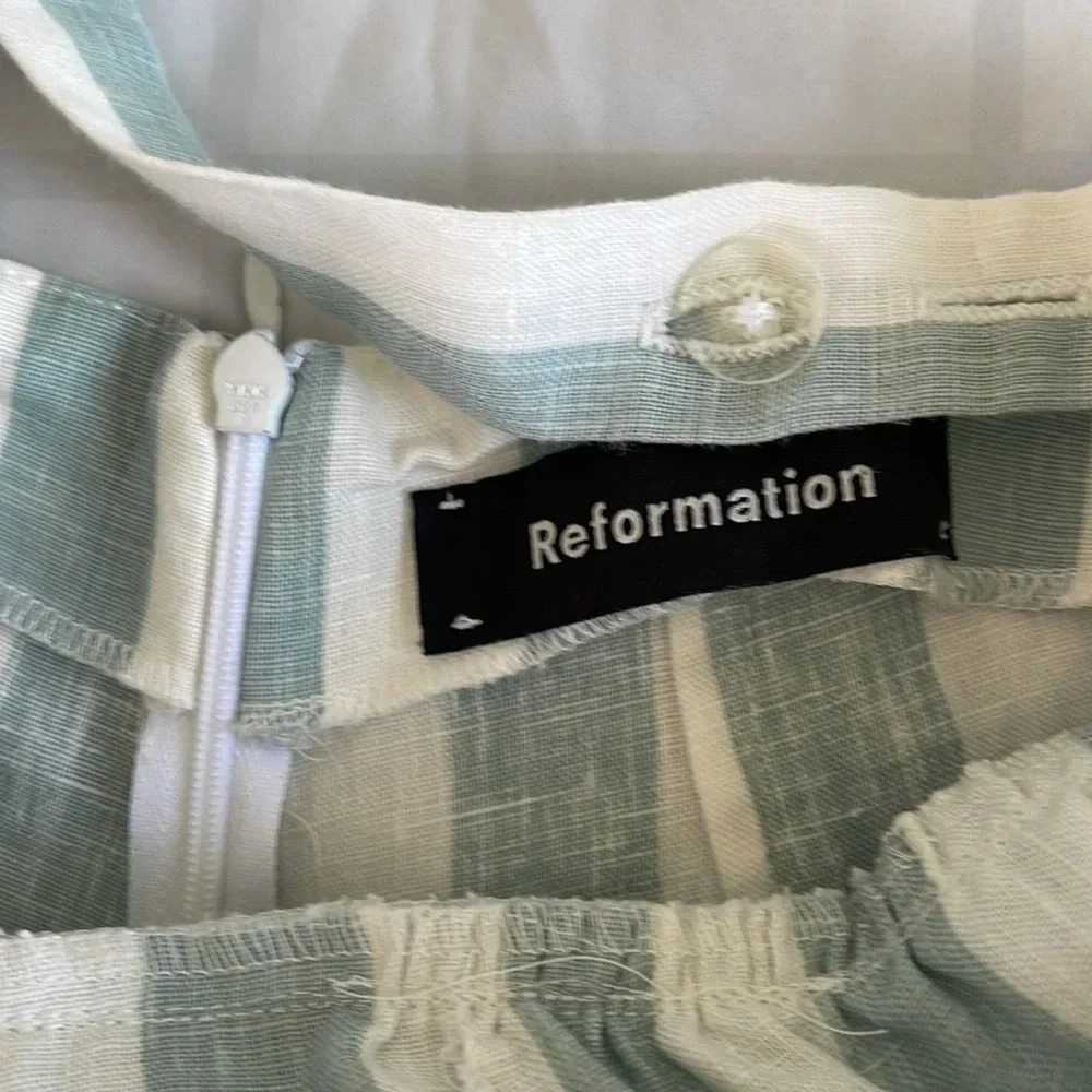 Reformation Dani 100% Linen Striped Jumpsuit In Baltic Size 0